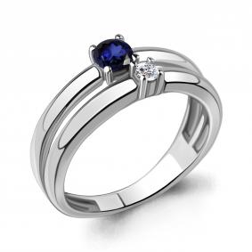 Серебряное кольцо AQUAMARINE А67409АБ с фианитом и гидротермальным сапфиром А67409АБ фото