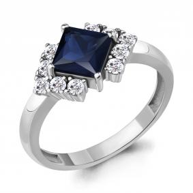 Серебряное кольцо AQUAMARINE А67410АБ с фианитом и гидротермальным сапфиром А67410АБ фото