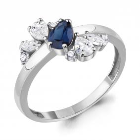 Серебряное кольцо AQUAMARINE А67411АБ с фианитом и гидротермальным сапфиром А67411АБ фото