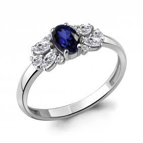 Серебряное кольцо AQUAMARINE А67412АБ с фианитом и гидротермальным сапфиром А67412АБ фото