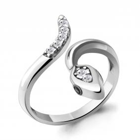 Серебряное кольцо AQUAMARINE А67415АЧ с фианитом и ювелирным кристаллом А67415АЧ фото