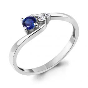 Серебряное кольцо AQUAMARINE А67418АБ с фианитом и гидротермальным сапфиром А67418АБ фото