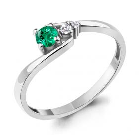 Серебряное кольцо AQUAMARINE А67418АГ с фианитом и гидротермальным изумрудом А67418АГ фото