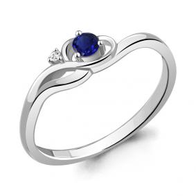 Серебряное кольцо AQUAMARINE А67421АБ с фианитом и гидротермальным сапфиром А67421АБ фото