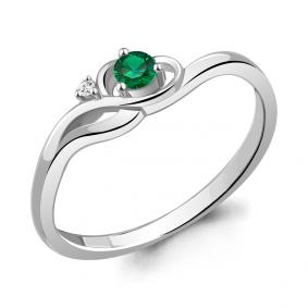 Серебряное кольцо AQUAMARINE А67421АГ с фианитом и гидротермальным изумрудом А67421АГ фото