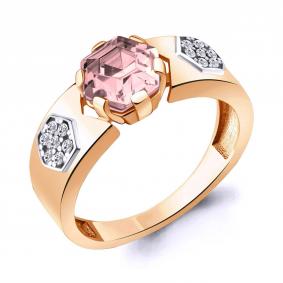 Кольцо из золочёного серебра AQUAMARINE А6743990А-п с фианитом и морганитом А6743990А-п фото