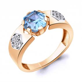 Кольцо из золочёного серебра AQUAMARINE А6743992А-п с топазом и фианитом А6743992А-п фото