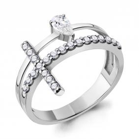 Серебряное кольцо-крест AQUAMARINE с фианитом А67450А А67450А фото
