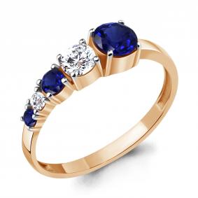 Кольцо из золочёного серебра AQUAMARINE А67475Н-п с фианитом и гидротермальным сапфиром А67475Н-п фото