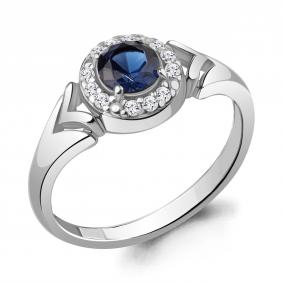 Серебряное кольцо AQUAMARINE А67476АБ с фианитом и гидротермальным сапфиром А67476АБ фото