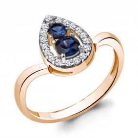 Кольцо из золочёного серебра AQUAMARINE А67481АБ-п с фианитом и гидротермальным сапфиром А67481АБ-п фото