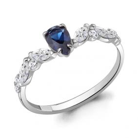 Серебряное кольцо AQUAMARINE А67786АБ с фианитом и гидротермальным сапфиром А67786АБ фото