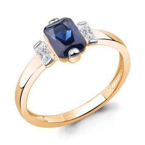 Кольцо из золочёного серебра AQUAMARINE А67806Н-п с фианитом и гидротермальным сапфиром А67806Н-п фото