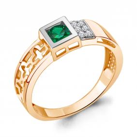 Кольцо из золочёного серебра AQUAMARINE А67868АГ-п с фианитом и гидротермальным изумрудом А67868АГ-п фото