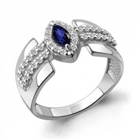 Серебряное кольцо AQUAMARINE А67906АБ с фианитом и гидротермальным сапфиром А67906АБ фото