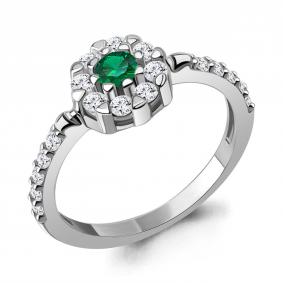 Серебряное кольцо AQUAMARINE А67916АГ с фианитом и гидротермальным изумрудом А67916АГ фото