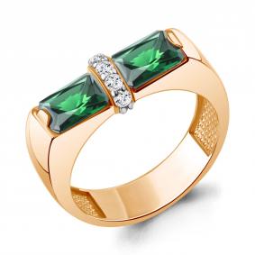 Кольцо из золочёного серебра AQUAMARINE А67995АГ-п с фианитом и гидротермальным изумрудом А67995АГ-п фото