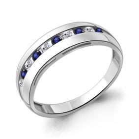 Серебряное кольцо AQUAMARINE А68014АБ с фианитом и гидротермальным сапфиром А68014АБ фото