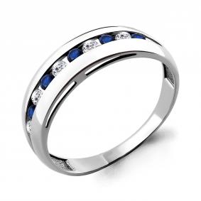 Серебряное кольцо AQUAMARINE А68014Н с фианитом и гидротермальным сапфиром А68014Н фото