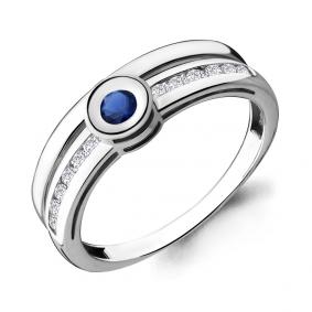 Серебряное кольцо AQUAMARINE А68016Н с фианитом и гидротермальным сапфиром А68016Н фото