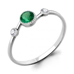 Серебряное кольцо AQUAMARINE А68039Г с фианитом и гидротермальным изумрудом А68039Г фото