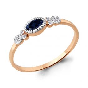Кольцо из золочёного серебра AQUAMARINE А68110Б-пк с фианитом и гидротермальным сапфиром А68110Б-пк фото