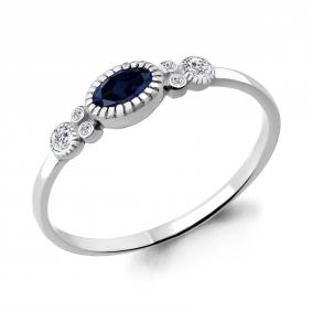 Серебряное кольцо AQUAMARINE А68110Б с фианитом и гидротермальным сапфиром А68110Б фото