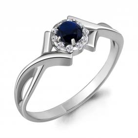 Серебряное кольцо AQUAMARINE А68211Б с фианитом и гидротермальным сапфиром А68211Б фото