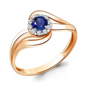 Кольцо из золочёного серебра AQUAMARINE А68212Б-п с фианитом и гидротермальным сапфиром А68212Б-п фото