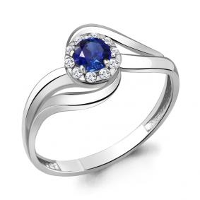 Серебряное кольцо AQUAMARINE А68212Б с фианитом и гидротермальным сапфиром А68212Б фото