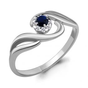 Серебряное кольцо AQUAMARINE А68213Б с фианитом и гидротермальным сапфиром А68213Б фото