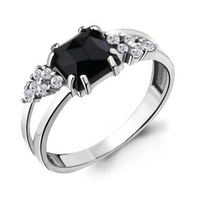 Серебряное кольцо AQUAMARINE А68308АЧ с фианитом и ювелирным кристаллом А68308АЧ фото