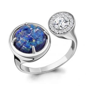 Серебряное кольцо AQUAMARINE А68399АБ с фианитом и ювелирным кристаллом А68399АБ фото