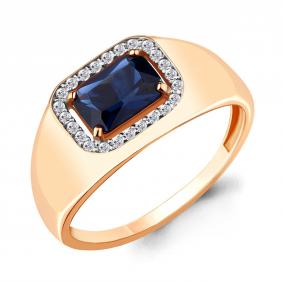 Кольцо из золочёного серебра AQUAMARINE А68427АБ-п с фианитом и гидротермальным сапфиром А68427АБ-п фото