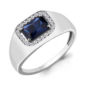 Серебряное кольцо AQUAMARINE А68427АБ с фианитом и гидротермальным сапфиром А68427АБ фото