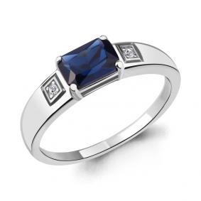 Серебряное кольцо AQUAMARINE А68429АБ с фианитом и гидротермальным сапфиром А68429АБ фото