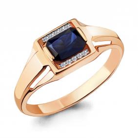 Кольцо из золочёного серебра AQUAMARINE А68431АБ-п с фианитом и гидротермальным сапфиром А68431АБ-п фото
