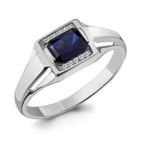 Серебряное кольцо AQUAMARINE А68431АБ с фианитом и гидротермальным сапфиром А68431АБ фото