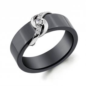 Серебряное кольцо AQUAMARINE А68442 с фианитом и керамикой А68442 фото