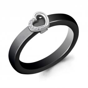 Серебряное кольцо AQUAMARINE А68444 с фианитом и керамикой А68444 фото