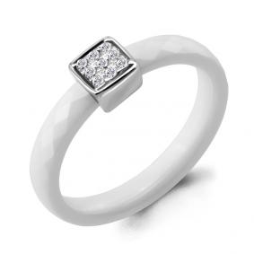 Серебряное кольцо AQUAMARINE А68454 с фианитом и керамикой А68454 фото