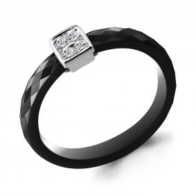 Серебряное кольцо AQUAMARINE А68456 с фианитом и керамикой А68456 фото