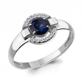 Серебряное кольцо AQUAMARINE А68459АБ с фианитом и гидротермальным сапфиром А68459АБ фото