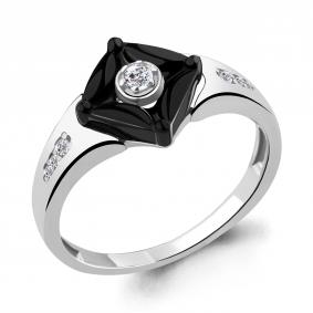 Серебряное кольцо AQUAMARINE А68468А с фианитом и керамикой А68468А фото