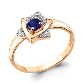 Кольцо из золочёного серебра AQUAMARINE А68484АБ-п с фианитом и гидротермальным сапфиром А68484АБ-п фото