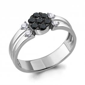 Серебряное кольцо AQUAMARINE А68528АЧ с фианитом и ювелирным кристаллом А68528АЧ фото