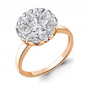 Кольцо из золочёного серебра AQUAMARINE А68625А-пк с фианитом А68625А-пк фото