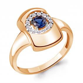 Кольцо из золочёного серебра AQUAMARINE А68635АБ-п с фианитом и гидротермальным сапфиром А68635АБ-п фото