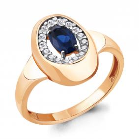 Кольцо из золочёного серебра AQUAMARINE А68636АБ-п с фианитом и гидротермальным сапфиром А68636АБ-п фото