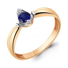 Кольцо из золочёного серебра AQUAMARINE А68694Б-пк с фианитом и гидротермальным сапфиром А68694Б-пк фото